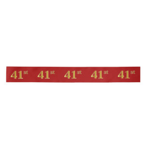 Faux/Imitation Gold Look "41st" Event Number (Red) Satin Ribbon