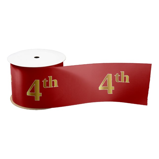 Faux/Imitation Gold Look "4th" Event Number (Red) Satin Ribbon (Spool)