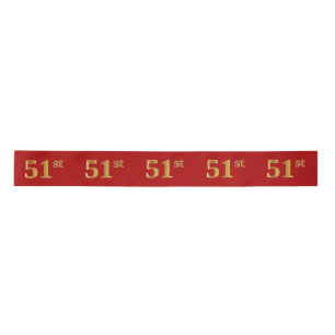 Faux/Imitation Gold Look "51st" Event Number (Red) Satin Ribbon