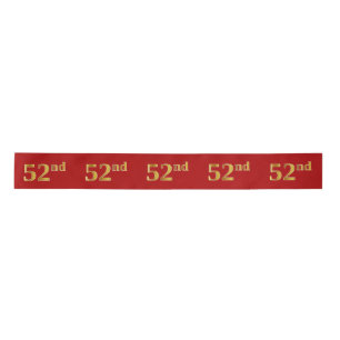 Faux/Imitation Gold Look "52nd" Event Number (Red) Satin Ribbon
