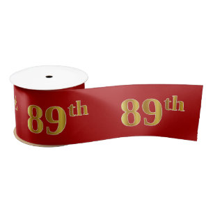 Faux/Imitation Gold Look "89th" Event Number (Red) Satin Ribbon