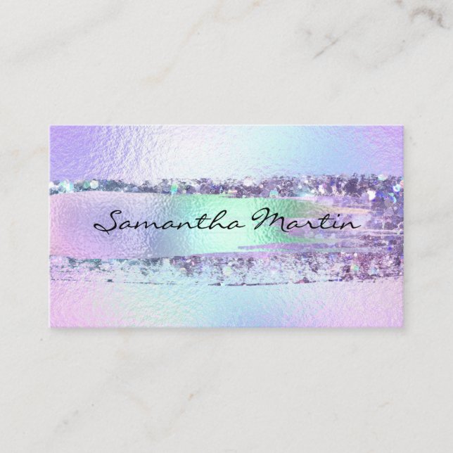 Faux Iridescent Foil and Glitter Brush Stroke Business Card (Front)