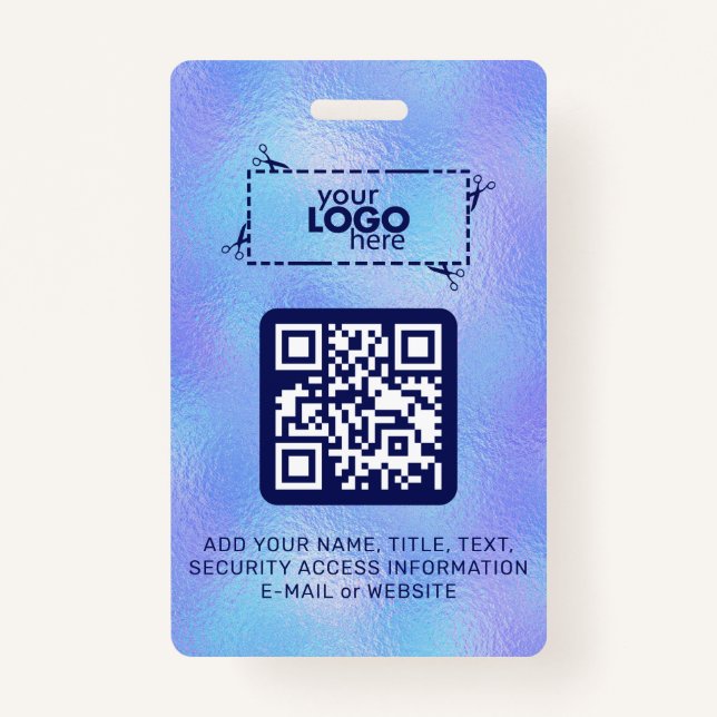 Faux Iridescent Foil Logo QR-Code Badge  ID Badge (Front)