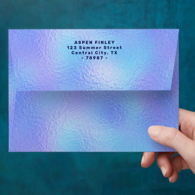 Faux Iridescent Foil & Return Address Envelopes (Hand)
