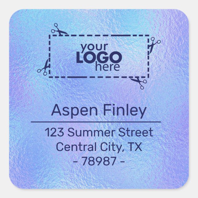 Faux Iridescent Foil Return Address Square Sticker (Front)