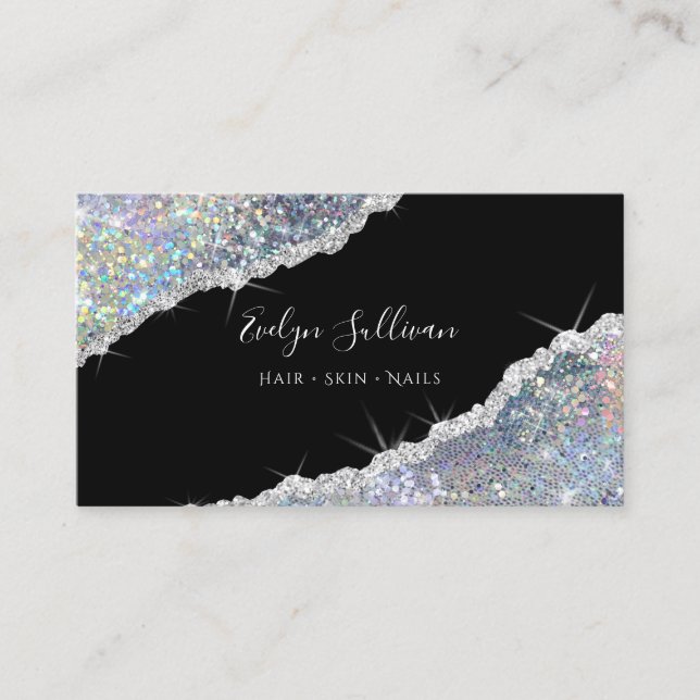 Faux Iridescent Glitter Sequin Business Card (Front)