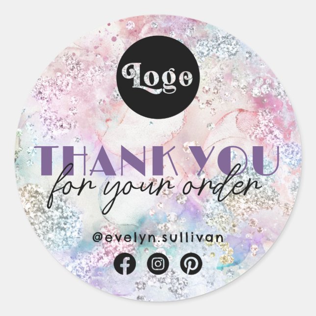 Faux Iridescent Glitter Watercolor Classic Round Sticker (Front)