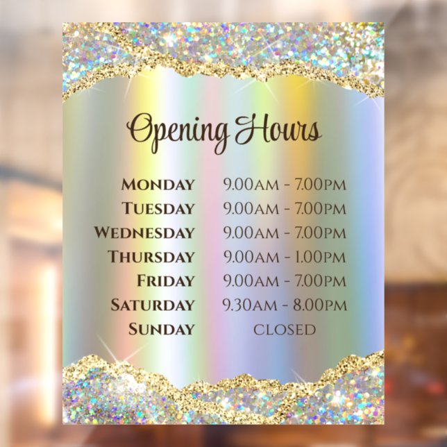Faux Iridescent Gold Foil Glitter Opening Hours (Sheet 2)