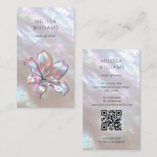 FAUX Iridescent Holographic Lily Qr Code Business Card