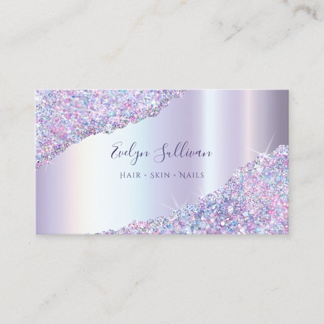 Faux Iridescent Lavender Glitter Business Card (Front)