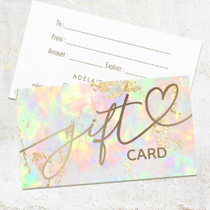 faux iridescent opal gift certificate card