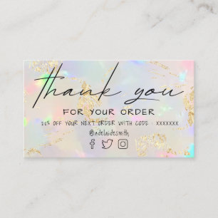 faux iridescent opal thank you business card