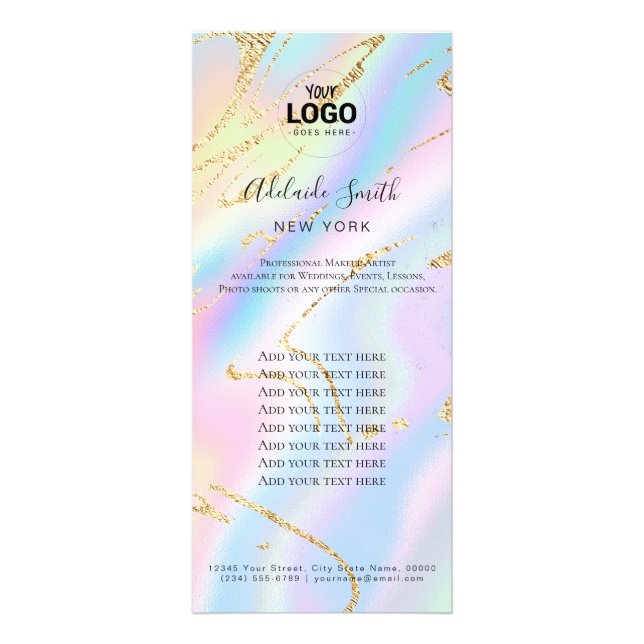 faux iridescent pastel colours price list rack card (Front)