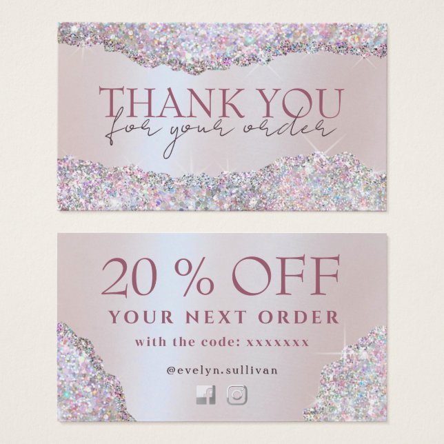 Faux iridescent pink glitter foil discount card (Front & Back)