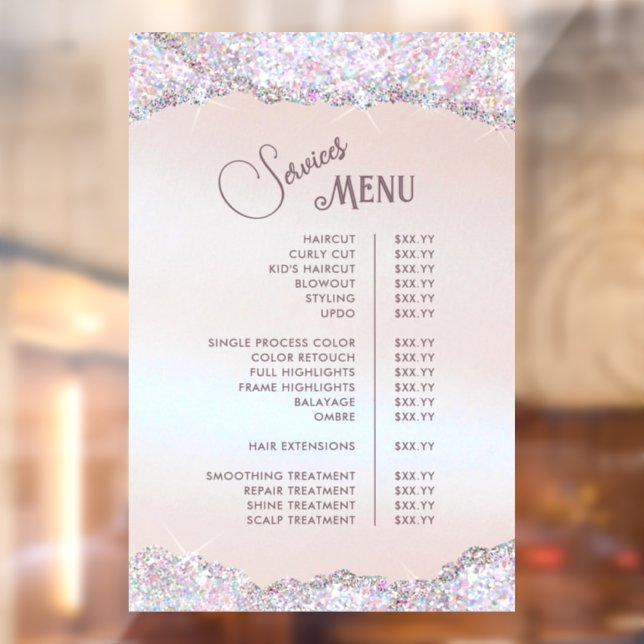 Faux Iridescent Pink Glitter Foil Services Menu (Sheet 2)