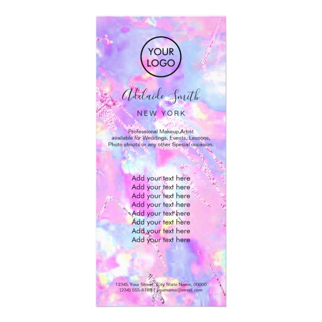 faux iridescent pink purple opal rack card (Front)