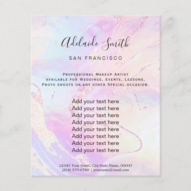 Faux iridescent purple and faux glitter flyer (Front)