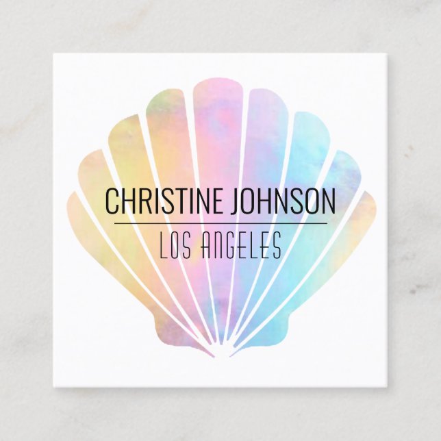 faux iridescent seashell square business card (Front)