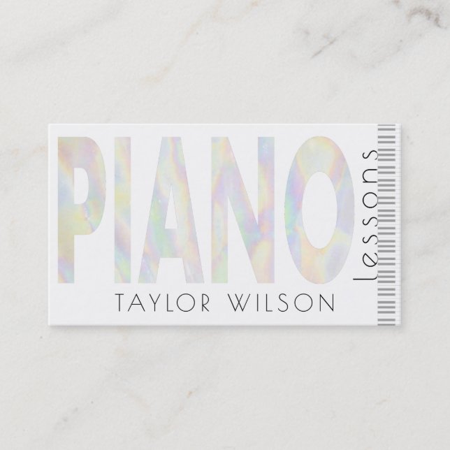 FAUX iridescent shell script piano music teacher Business Card (Front)