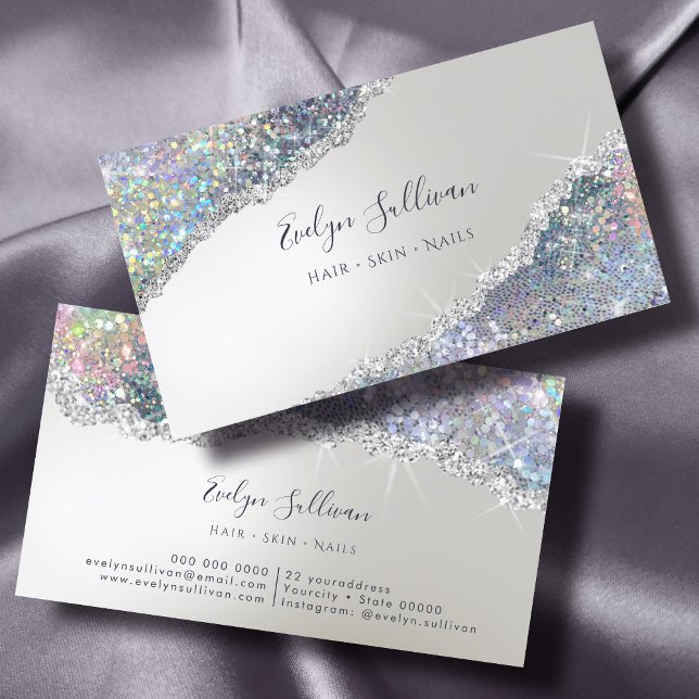 Faux Iridescent Silver Glitter Business Card (Creator Uploaded)