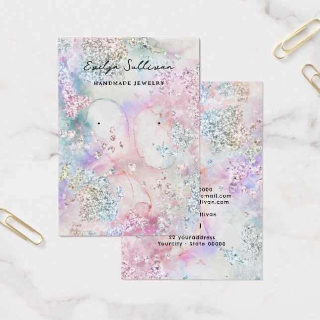 Faux iridescent watercolor earring display card (Office)