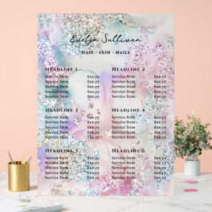 Faux Iridescent Watercolor Glitter Price List Acrylic Sign