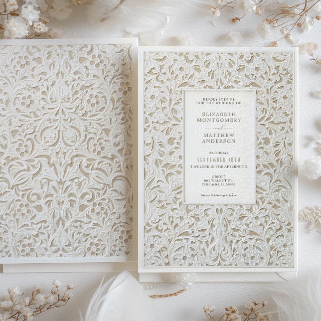 Faux Ivory Lace Wedding Invitation (Creator Uploaded)