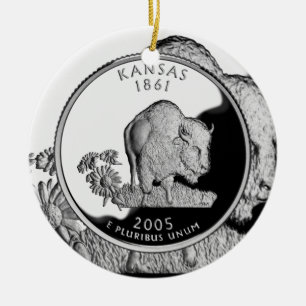 Faux Kansas State Quarter Ceramic Ornament