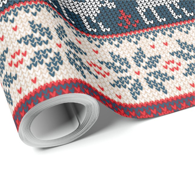 Faux Knit Pattern Christmas Holiday Wrapping Paper (Roll Corner)