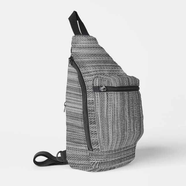 Faux Knitted Fabric Grey Sling Bag (Left Corner)
