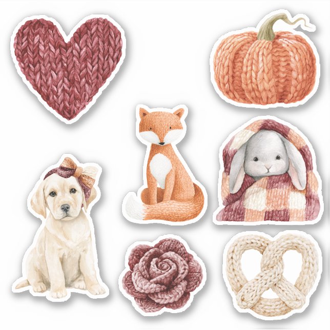 Faux Knitted Heart Pumpkin Fox Rose Dog Bunny Fox (Front)