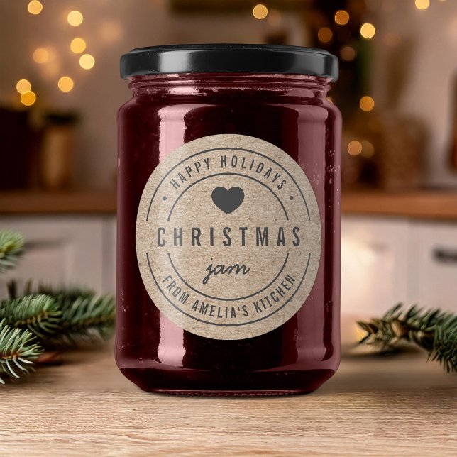 Faux Kraft Christmas Jam Kitchen Happy Holidays Classic Round Sticker (Creator Uploaded)