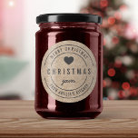 Faux Kraft Christmas Jam Kitchen Merry Christmas Classic Round Sticker<br><div class="desc">Rustic Faux Kraft Bold "Christmas Jam Kitchen Merry Christmas" sticker featuring dark grey heart, text all in dark grey against a kraft like pattern background. It's perfect for labelling what you've made. Personalise it by replacing the placeholder text. For more options such as to change the font, it's size, spacing...</div>