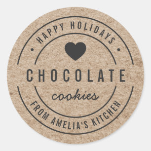 Faux Kraft Homemade Goods Kitchen Happy Holidays Classic Round Sticker