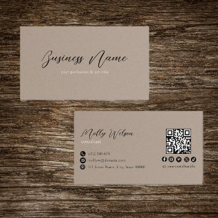 Faux Kraft Minimalist QR Code Social Media  Business Card
