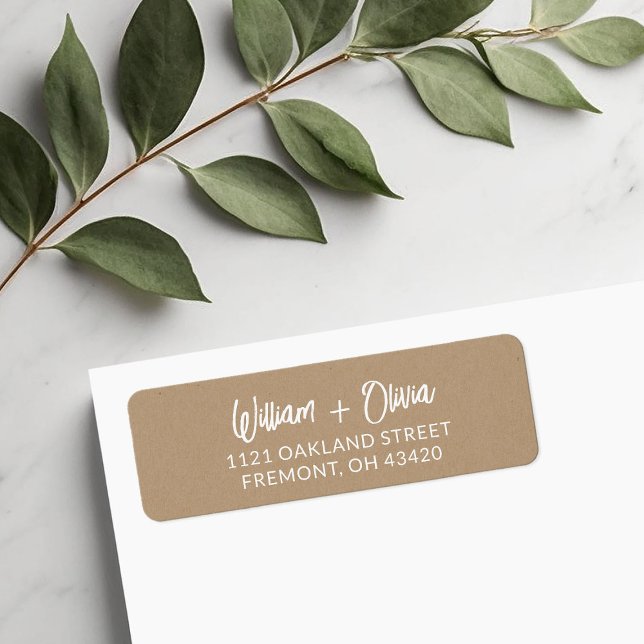 Faux Kraft Modern Script Wedding Return Address Label (Creator Uploaded)