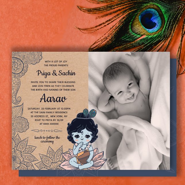 Faux Kraft Namkaran Baby Naming Ceremony Invitation (Creator Uploaded)