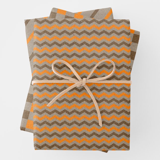 Faux Kraft Paper w/ Dark Brown & Orange Patterns (Faux Kraft Paper w/ Dark Brown & Orange Multi-Patterns)
