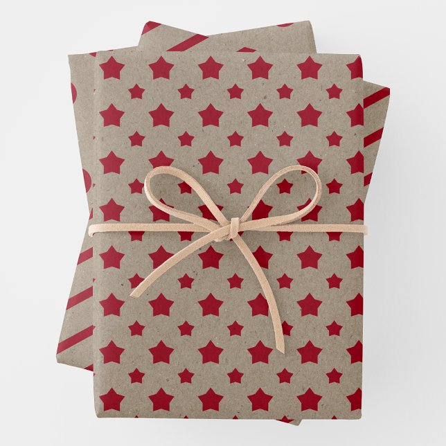 Faux Kraft Paper With Stars, Stripes & Polka Dots (Faux Brown Kraft Paper w/ Red Stars, Stripes & Polka Dots)