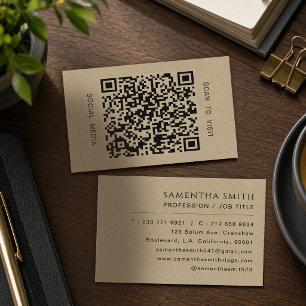 Faux Kraft Professional QR Code Minimal Business Card