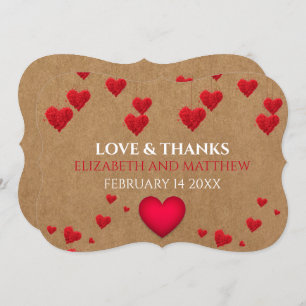 Faux Kraft Red Hearts Valentines Love and Thanks Invitation