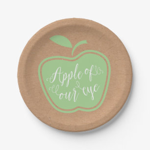 Faux Kraft Rustic Apple Of My Eye Baby Shower Paper Plate