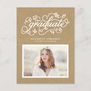 Faux Kraft Rustic Calligraphy Photo Graduation Announcement Postcard