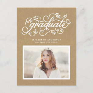 Faux Kraft Rustic Calligraphy Photo Graduation Announcement Postcard