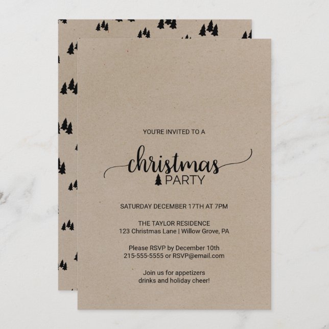 Faux Kraft Simple Calligraphy Christmas Party Invitation (Front/Back)