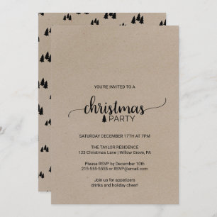 Faux Kraft Simple Calligraphy Christmas Party Invitation