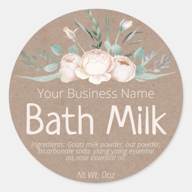 Faux Kraft Sticker Label For Homemade Bath Milk (Front)