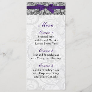 Faux lace and ribbon purple black  wedding Menu