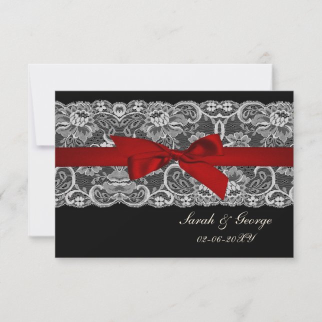 Faux lace and ribbon red , black  3.5 x 5 rsvp (Front)