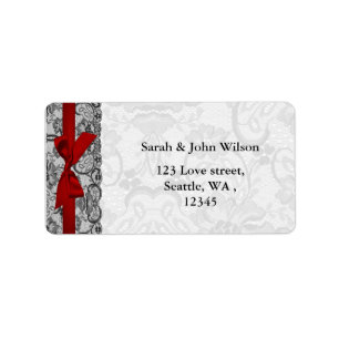 Faux lace and ribbon red , black  address labels